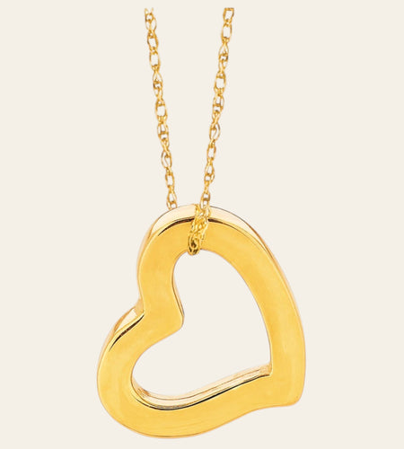 14K Yellow Gold Open Heart Pendant Necklace 18 Inch