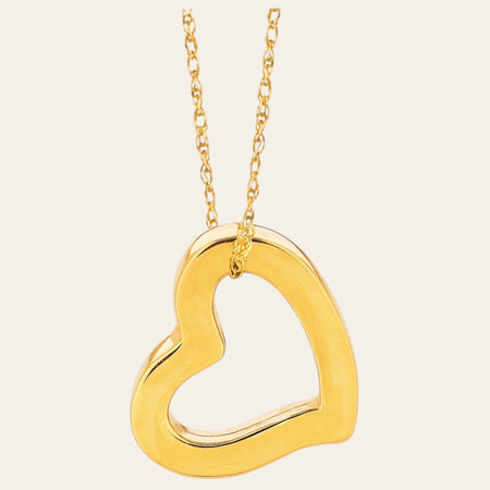 14K Yellow Gold Open Heart Pendant Necklace 18 Inch