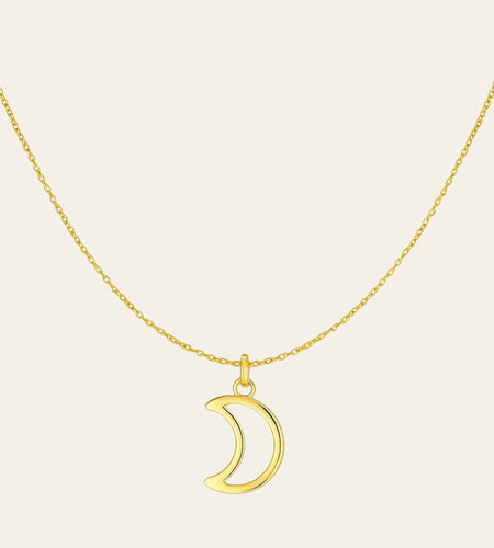 14K Yellow Gold Crescent Moon Necklace – 18 Inch