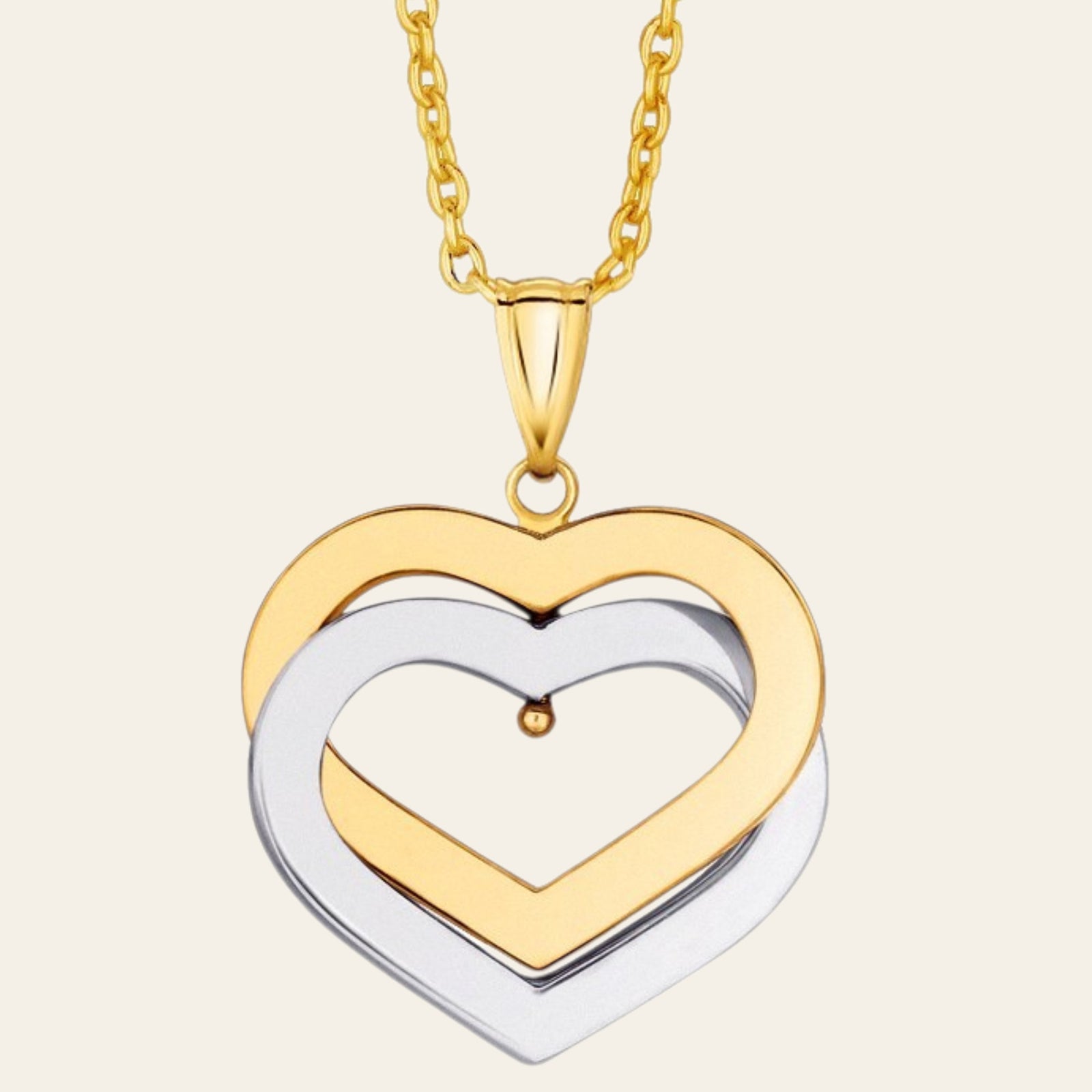 14K Two-Tone Gold Intertwined Moving Hearts Necklace 18 Inch
