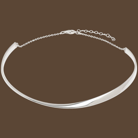 Sterling Silver Rhodium Plated Sculpted Collar Necklace