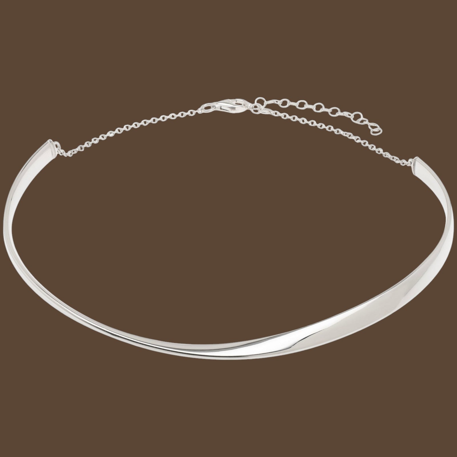 Sterling Silver Rhodium Plated Sculpted Collar Necklace