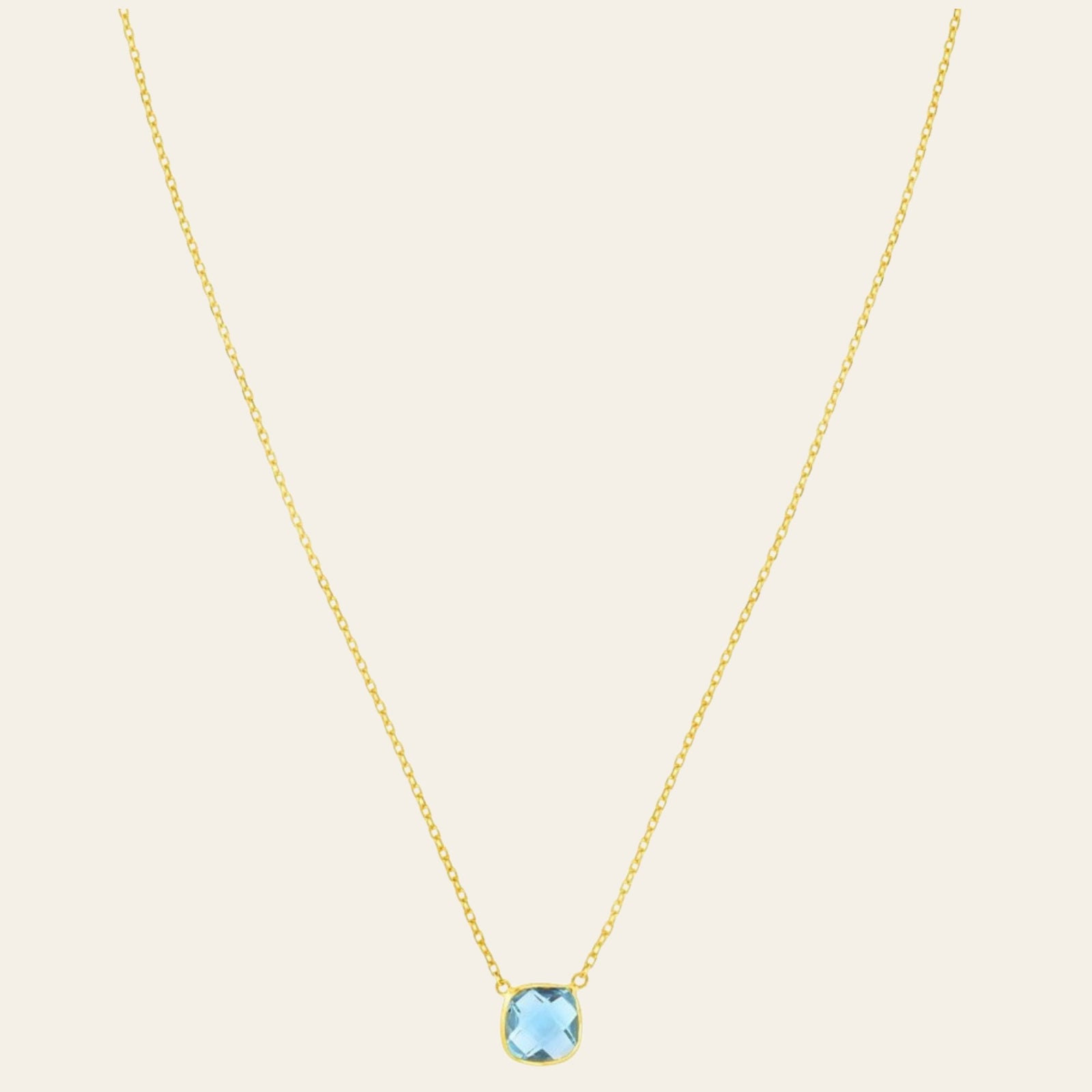 14K Yellow Gold Cushion Blue Topaz Necklace