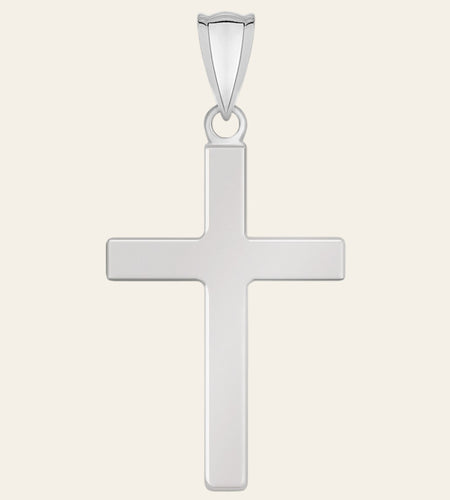 14K White Gold Flat Cross Pendant 1.25 in Minimalist Religious Jewelry
