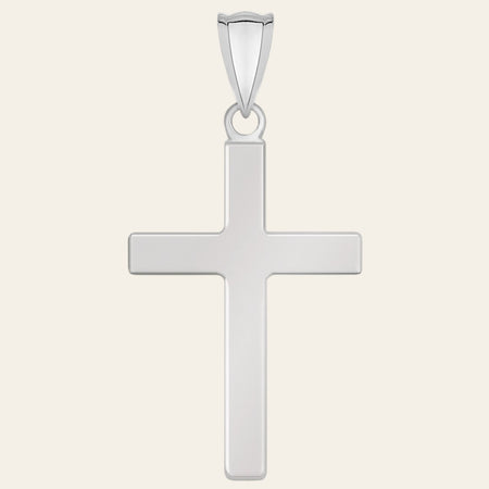 14K White Gold Flat Cross Pendant 1.25 in Minimalist Religious Jewelry
