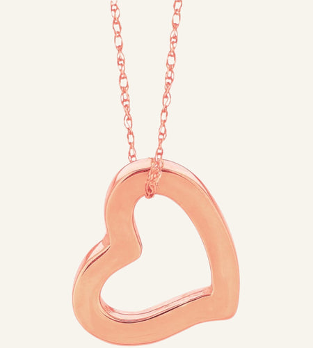 14K Rose Gold Open Heart Pendant Necklace 18" Cable Chain