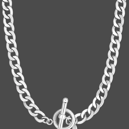 Sterling Silver Polished Wide Link Toggle Necklace – 18 Inches