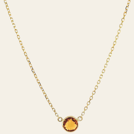 14K Yellow Gold Round Citrine Bezel Necklace 17 Inch