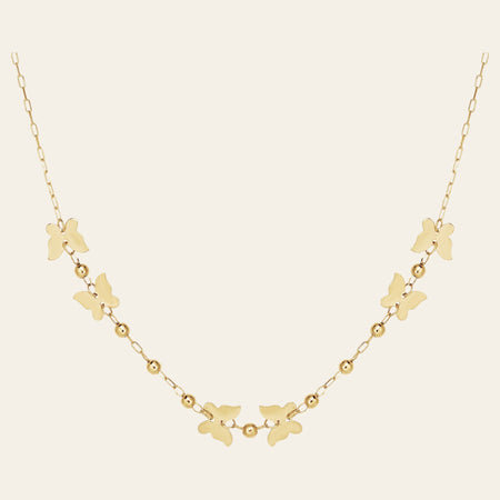 14K Yellow Gold Polished Butterfly and Bead Necklace 18 in