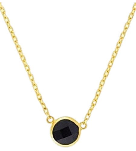 14K Yellow Gold Round Black Onyx Necklace – 17 Inches