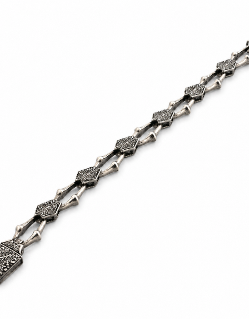 Load image into Gallery viewer, Heritage Forge Silver Bracelet-Heavy 926 Sterling Silver Engraved Link Bracelet – Ornate Artisan Box Clasp (8.66")
